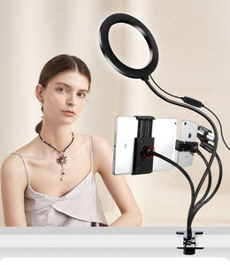 8" Live Stream Ring Light Gooseneck Lamp with Phone Tablet Microphone Holder