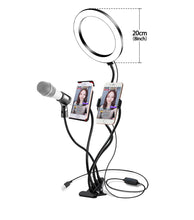 Load image into Gallery viewer, 8&quot; Live Stream Ring Light Gooseneck Lamp with Phone Tablet Microphone Holder
