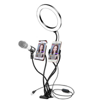Load image into Gallery viewer, 8&quot; Live Stream Ring Light Gooseneck Lamp with Phone Tablet Microphone Holder
