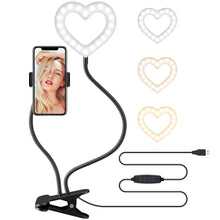 Load image into Gallery viewer, LED Selfie Ring Light With Phone Holder USB heart shaped Photography Fill lamps For Youtube Live Stream Make up

